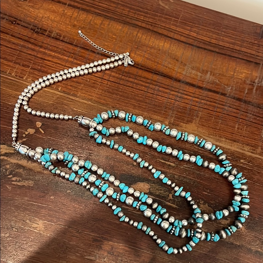 Turquoise and Silver Beaded Necklace